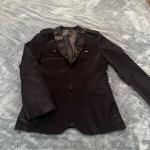 Express Military Blazer Black Satin‎ Lapel Bandleader Jacket Gothic Formal Coat